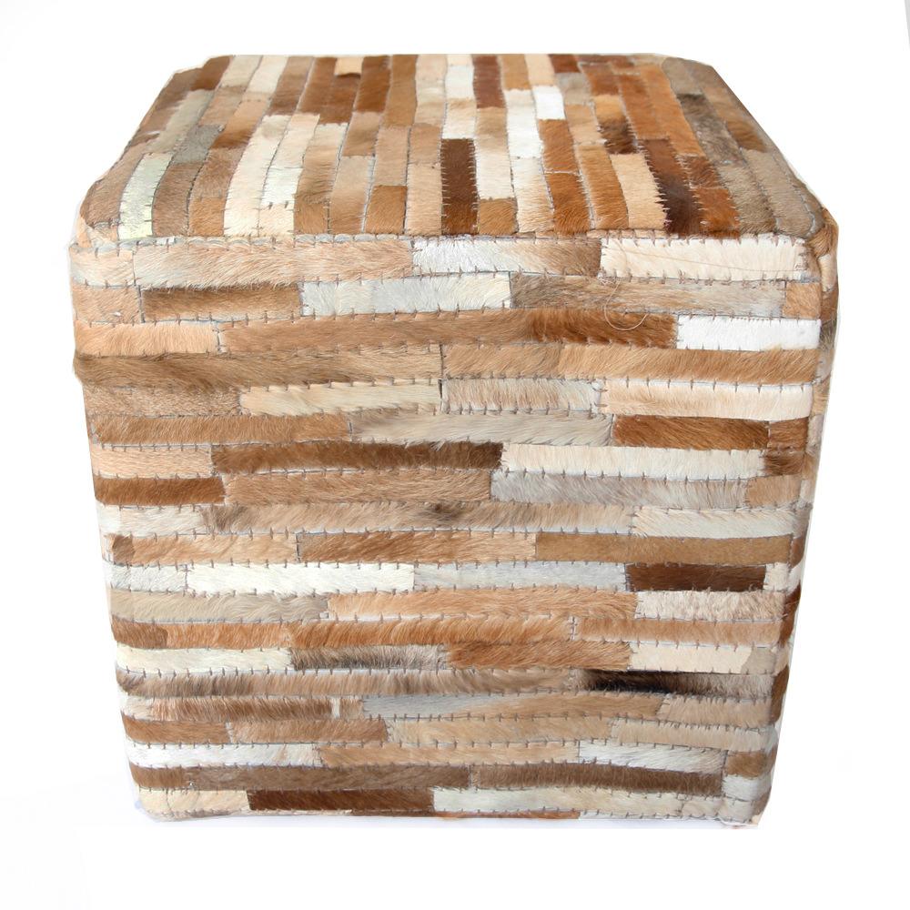 Sandro Leather Ottoman Ivory & Brown