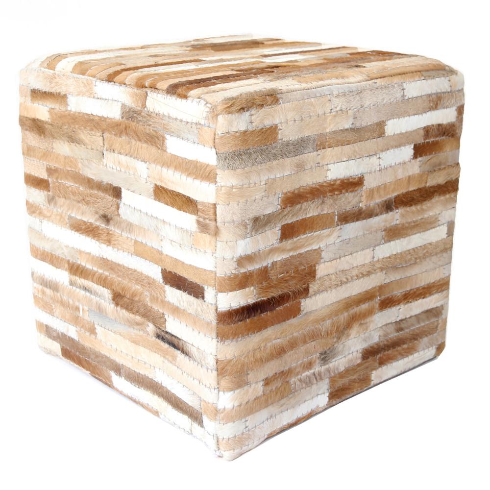 Sandro Leather Ottoman Ivory & Brown
